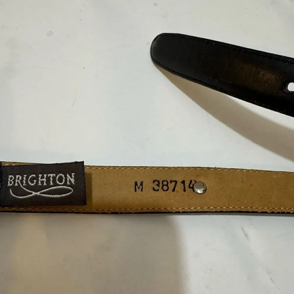 Brighton 38714 leather belt black size M floral silver tone